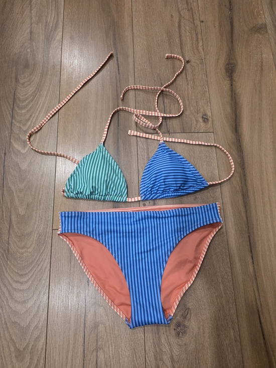 aerie Other - Women Striped Two-Piece Bikini - Blue, Teal & Coral